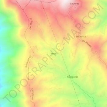Mappa topografica Yagui, altitudine, rilievo
