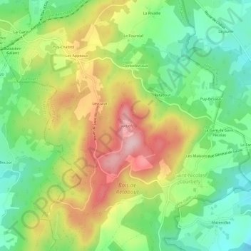 Mappa topografica Courbefy, altitudine, rilievo