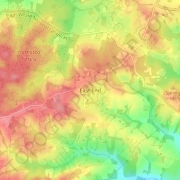 Mappa topografica East End, altitudine, rilievo