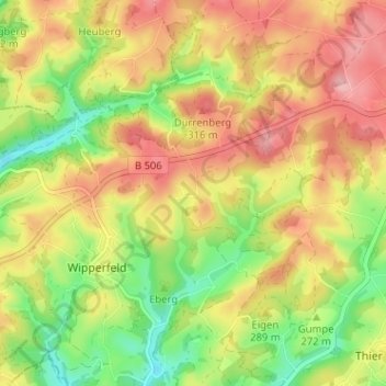 Mappa topografica Grüterich, altitudine, rilievo