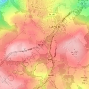 Mappa topografica Marley Hill, altitudine, rilievo