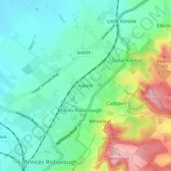 Mappa topografica Askett, altitudine, rilievo