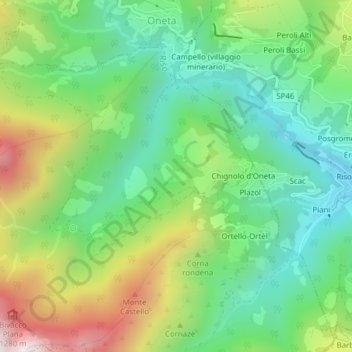 Mappa topografica Maestro, altitudine, rilievo