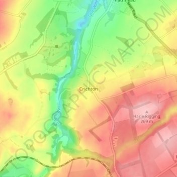 Mappa topografica Crichton, altitudine, rilievo