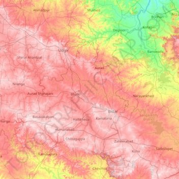 Mappa topografica Bidar, altitudine, rilievo
