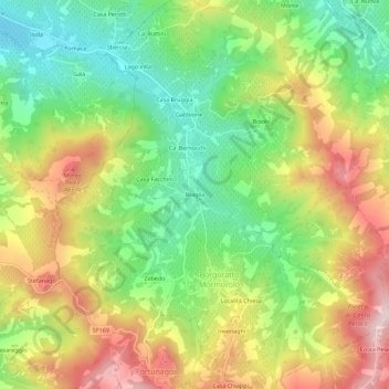 Mappa topografica Braglia, altitudine, rilievo