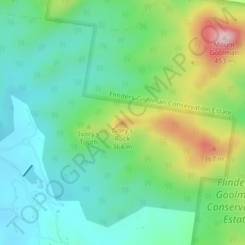 Mappa topografica Ivory's Rock, altitudine, rilievo