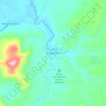 Mappa topografica Sumak Sacha, altitudine, rilievo