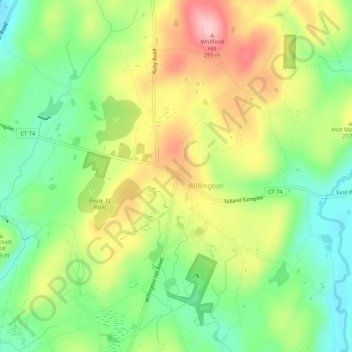 Mappa topografica Willington Hill, altitudine, rilievo
