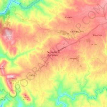 Mappa topografica Cernache do Bonjardim, altitudine, rilievo