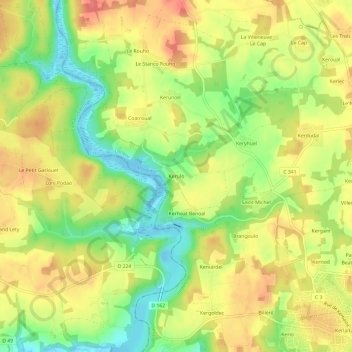 Mappa topografica Kerulo, altitudine, rilievo