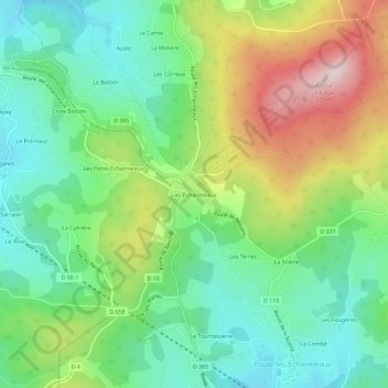 Mappa topografica Les Écharmeaux, altitudine, rilievo