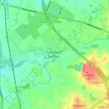 Mappa topografica Hatherton Junction, altitudine, rilievo