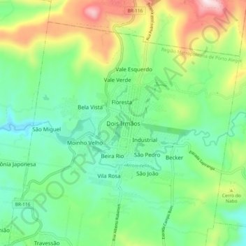Mappa topografica Dois Irmãos, altitudine, rilievo