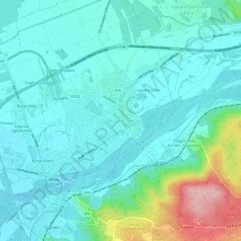 Mappa topografica Gradisca d'Isonzo, altitudine, rilievo