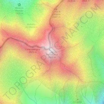 Mappa topografica Pizzo Coca, altitudine, rilievo