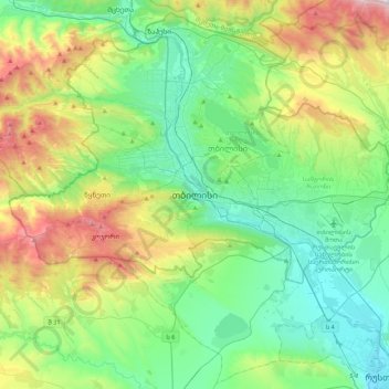Mappa topografica Tbilisi, altitudine, rilievo