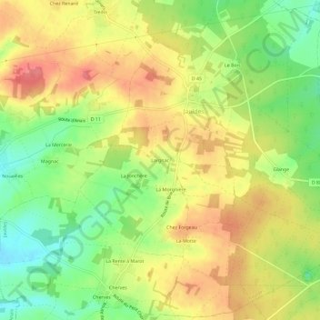 Mappa topografica Largnac, altitudine, rilievo