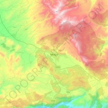 Mappa topografica Muğla, altitudine, rilievo