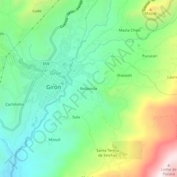 Mappa topografica Bellavista, altitudine, rilievo