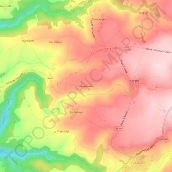 Mappa topografica Cheminade, altitudine, rilievo