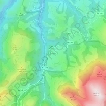 Mappa topografica Berroeta, altitudine, rilievo