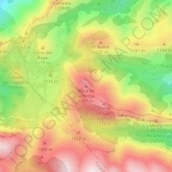 Mappa topografica Risca de la Yedra, altitudine, rilievo
