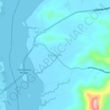 Mappa topografica San Pedro, altitudine, rilievo