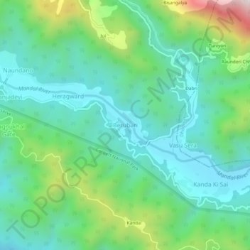 Mappa topografica Berubari, altitudine, rilievo