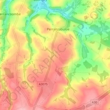 Mappa topografica Penhallow, altitudine, rilievo