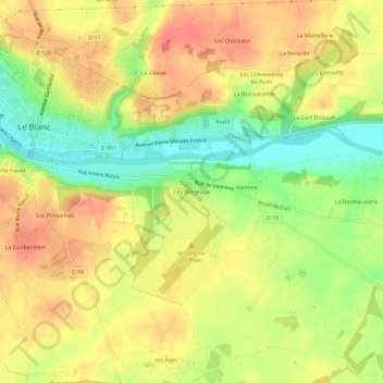 Mappa topografica Les Bergeaux, altitudine, rilievo