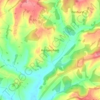 Mappa topografica Ashburnham, altitudine, rilievo