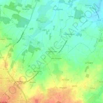 Mappa topografica Grand Poissevin, altitudine, rilievo