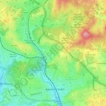 Mappa topografica Mira-Sintra, altitudine, rilievo