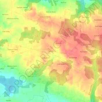 Mappa topografica Gonnec, altitudine, rilievo