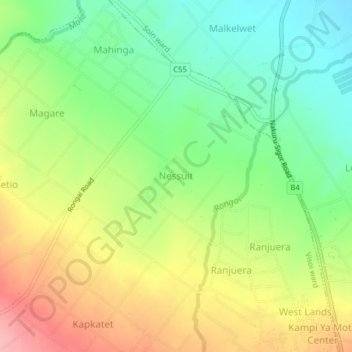Mappa topografica Nessuit, altitudine, rilievo