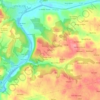 Mappa topografica Kerhollo, altitudine, rilievo