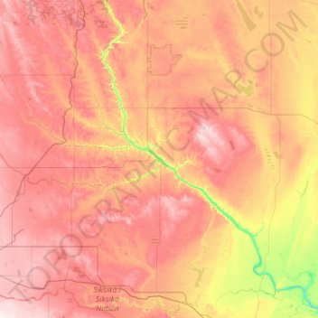 Mappa topografica Drumheller (town), altitudine, rilievo
