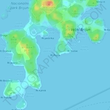 Mappa topografica Rt Ploče, altitudine, rilievo