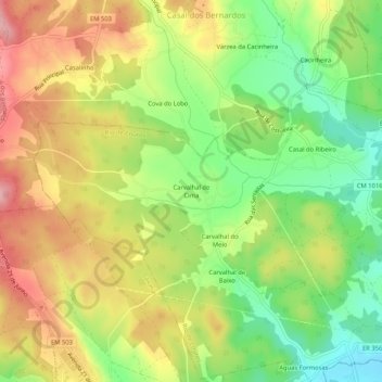 Mappa topografica Carvalhal de Cima, altitudine, rilievo