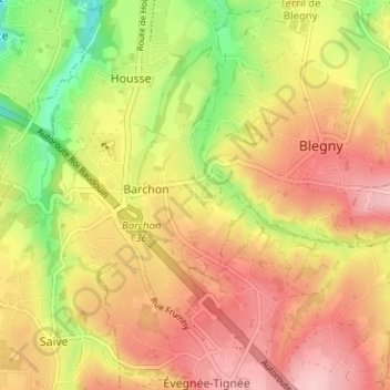 Mappa topografica Aux Communes, altitudine, rilievo