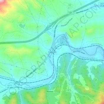 Mappa topografica Riverside, altitudine, rilievo