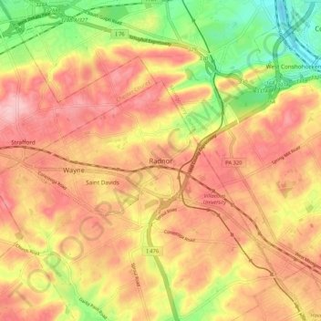 Mappa topografica Radnor, altitudine, rilievo