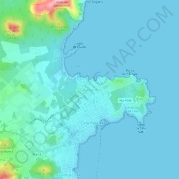 Mappa topografica Cala Agulla, altitudine, rilievo