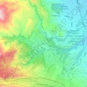 Mappa topografica La Buitrera, altitudine, rilievo