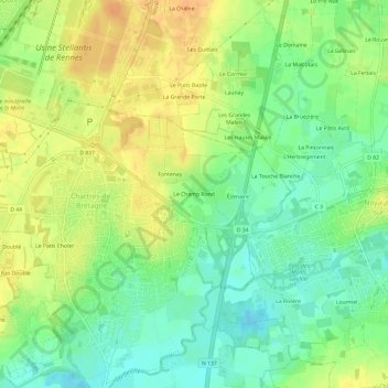 Mappa topografica Le Champ Rond, altitudine, rilievo