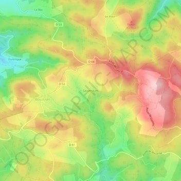 Mappa topografica Sauvergues, altitudine, rilievo