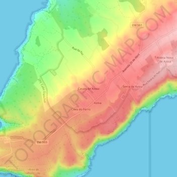 Mappa topografica Casais de Azoia, altitudine, rilievo