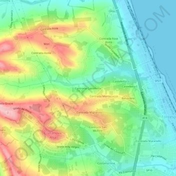 Mappa topografica Contrada Castelletta, altitudine, rilievo