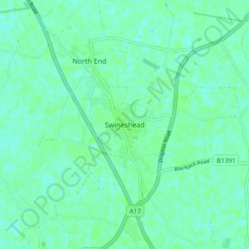 Mappa topografica Swineshead, altitudine, rilievo